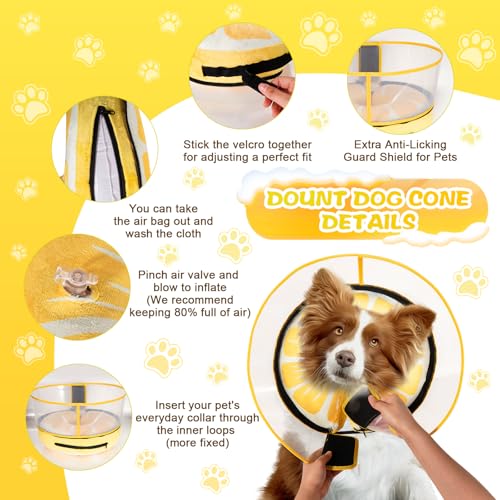 Inflatable Dog Cone Collar with Detachable Enhanced Anti (Lemon / S（neck 4"-7"）)