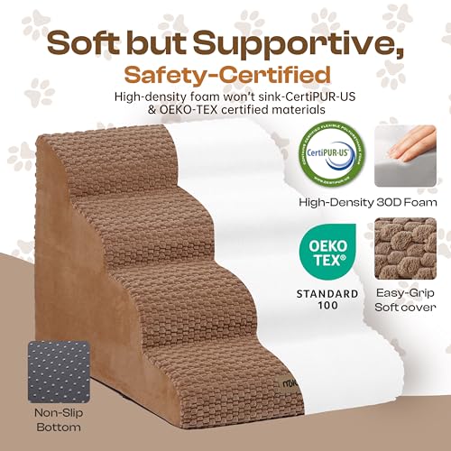 Extra Wide Dog Stairs for Bed and Couch (Coffee / Up To 50 Lbs)