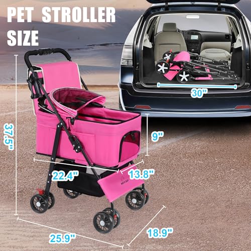 3 in 1 Pet Dog Stroller for Small Medium Dogs 10 (Pink)