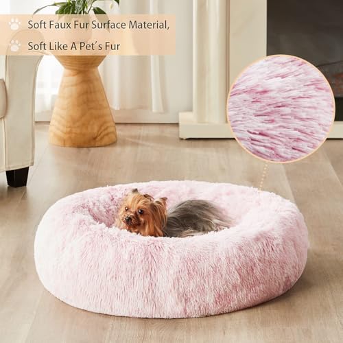 Large Pink Round Calming Dog Bed Cat Bed for Comfy Sleep (45"L x 45"W x10"Th / light pink)