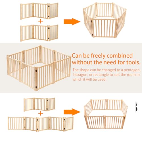 Non Painted Wooden Freestanding Dog Gates (【3 Panel】-16.9“ H)