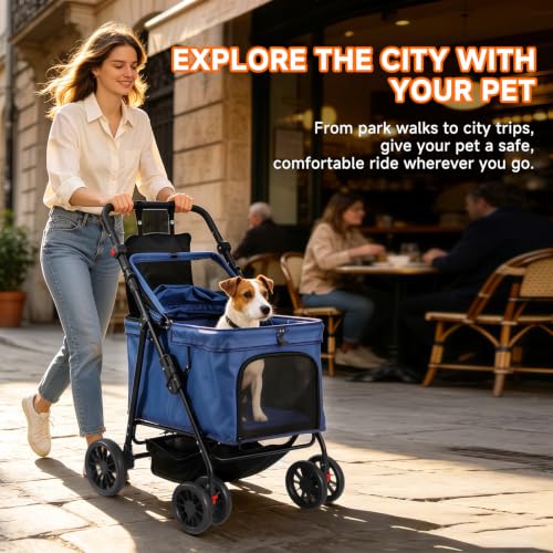 Dog Stroller for Large & Medium Dogs (Blue)