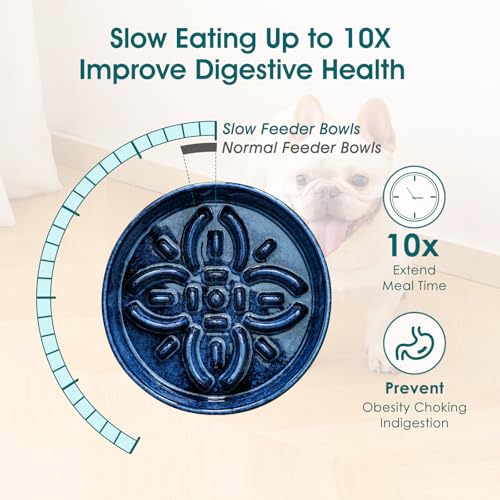 Ceramic Slow Feeder Dog Bowls (S-0.6 Cups / Blue)