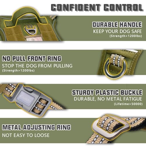 Tactical Dog Harness Medium Sized Dog No Pull Adjustable Dog Vest (Green / M(Neck:16-22",Chest:22-33"),35-50 lbs)