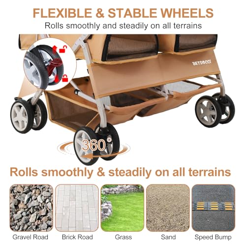 Double Pet Stroller for 2 Small Dogs & Cats (Khaki)
