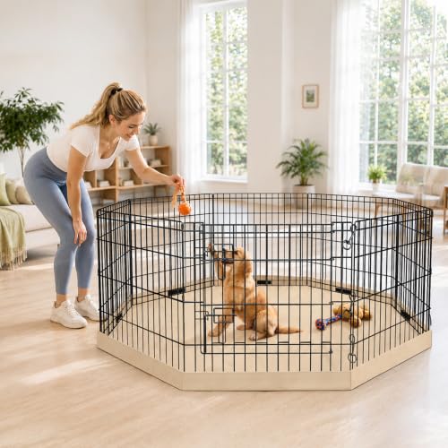 Foldable Metal Dog Exercise Pen (Tan / 30''H)