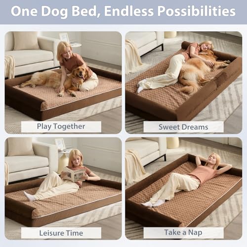 Orthopedic Washable Human Dog Bed for Adult & Dog Cozy Sleep (61"l x 43"w x 7"th / Brown)