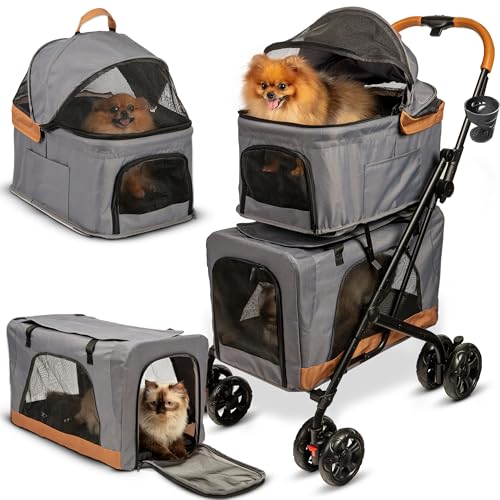 Double Pet Stroller with Detachable Carriers (Graphite Gray)