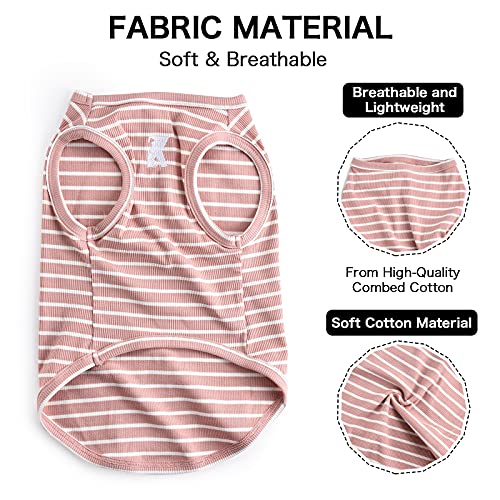 Dog Shirt Striped Lightweight Tank Top Stretchy (Pink + Green / M-(6~9lb) | Chest(~15.3"))