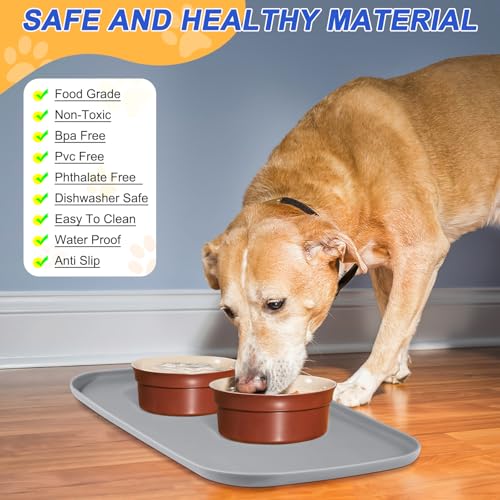 Waterproof Silicone Pet Food Mat with Raised Edge for Dog & Cat (Light Gray / 22"L x 14"W)