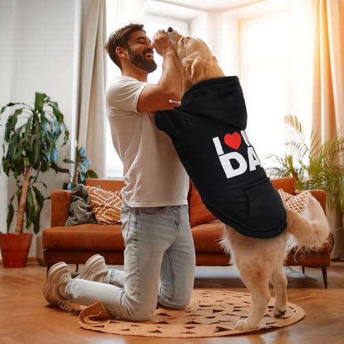 Dog Basic Hoodie Soft Dog Clothes Cold Weather Sweaters for Medium Large Dogs Cozy Fabric Warm Sweatshirt with Leash Hole for Boys (I LOVE MY DAD / L (Back: 20.47",Chest: 28.35",20-35lbs))