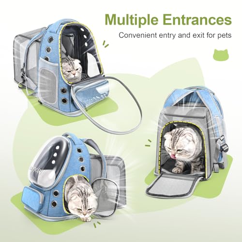 Expandable Cat Backpack Large Space Cat Bubble Backpack Carrier (Square Expandable- Blue)