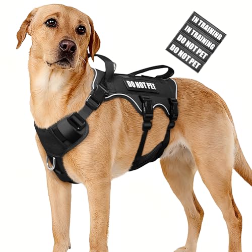 Escape Proof Dog Harness with Double Handle+4 Removable Patches (X-Large / Black)