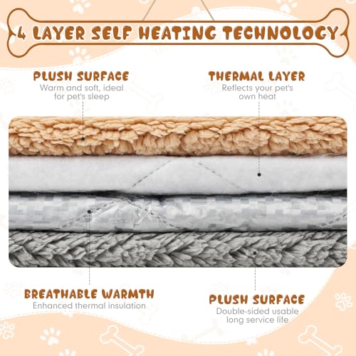 3 Pack Self Warming Cat Bed 17x22 Inch Self Heating Dog Mat Reflects Body Heat Extra Warm Thermal Pet Pad Washable Cat Dog Bed for Outdoor Indoor Large Kittens Puppy (Grey/Camel / 17x22 Inch)