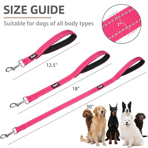 Reflective Short Dog Leashes 3 Pack for Walking and Training (Hot Pink / 1FT+1.5FT+2.5FT)