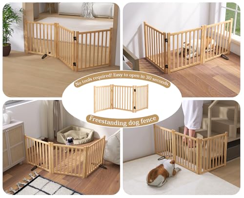 Wooden Freestanding Dog Gate Indoor (【3 Panels】H:23'')