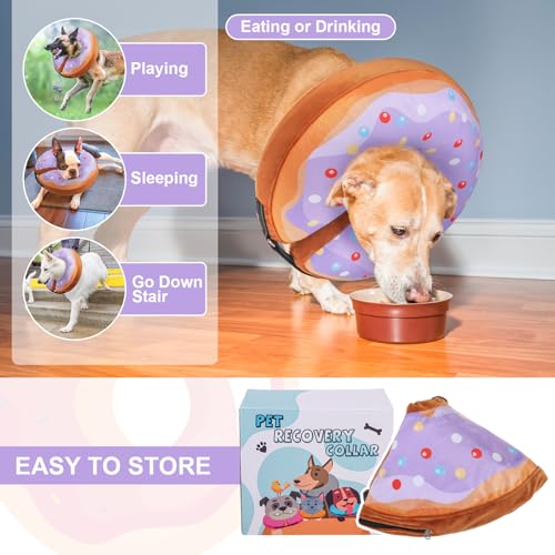 Dog Cone Collar Alternative After Surgery (Purple Donut / L(Neck:16"-18"))