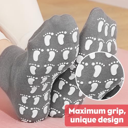12 Pairs Grip Socks for Women & Men (5.5-9 / Foot Pattern/Black(12 Pairs))