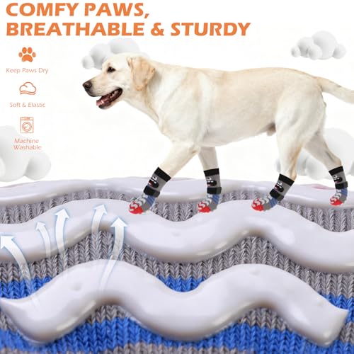 Dog Socks to Prevent Licking Paws with Grippers for Hardwood Floors Anti Slip (Small / Grey)