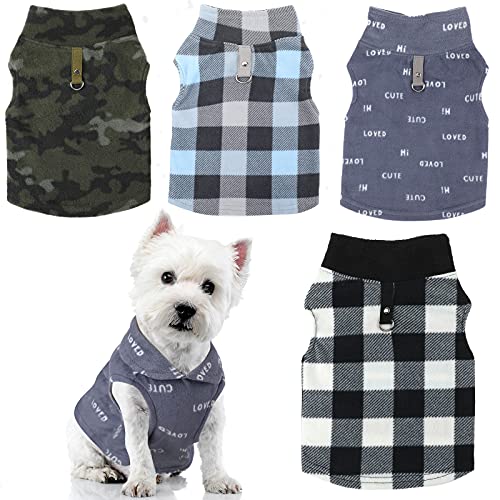 4 Pcs Fleece Dog Vest Leash Ring Plaid Camouflage Small Puppy (M(Neck:11.8-12.6” Chest:16.5-18.5”))