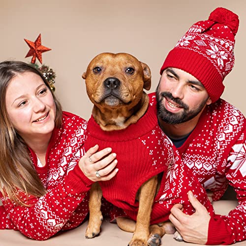 Ugly Christmas Snowflake Dog Sweater (16 inch (Pack of 1) / A Design: Dog - True Red)