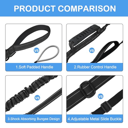 Heavy Duty Dog Leash for Medium Large Dogs (Black)