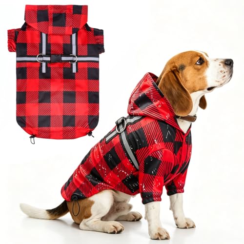 Dog Raincoats for Large Dogs (Buffalo Red / L(Back 18.1", Chest 25.5", Neck 18"))