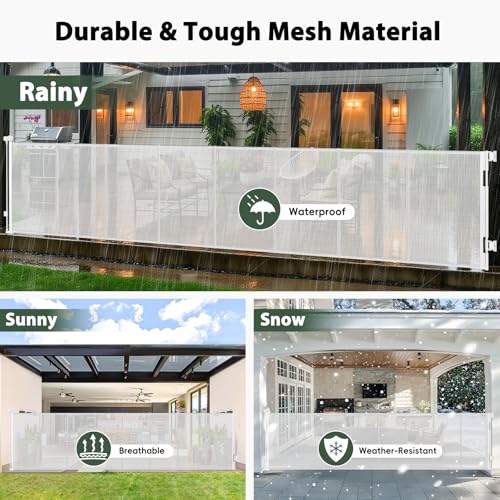 250" Extra Wide Retractable Dog Gate Outdoor Retractable Gate for Driveway (White / (48" Tall x 250" Wide))