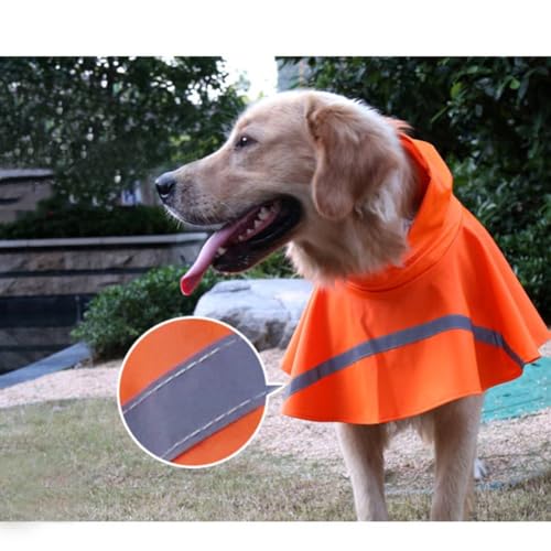Large Dog Raincoat Adjustable Pet Water Proof Clothes Lightweight Rain Jacket Poncho Hoodies with Strip Reflective (2X-Large (Pack of 1) / Orange)