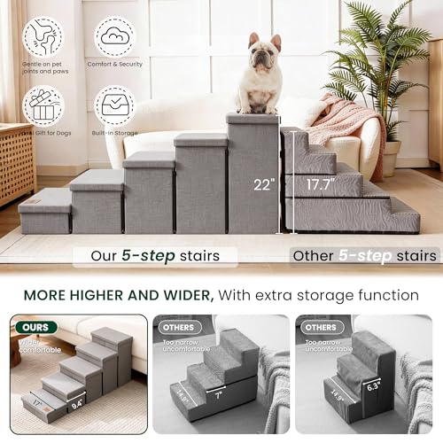 Dog Stairs for High Bed (Solid Grey / 48" X 17" X 22" H)