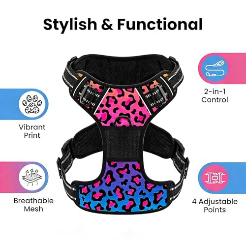 No Pull Dog Harness (Neon Leopard Print / Medium)