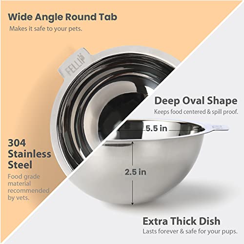 Pet Oblik Acrylic Raised Dog Food Water Bowl Stainless Steel Slanted Oval Dish for Short Leg Puppy & Small Medium Pet (Gold / 1.5 Cups Oval Dish)