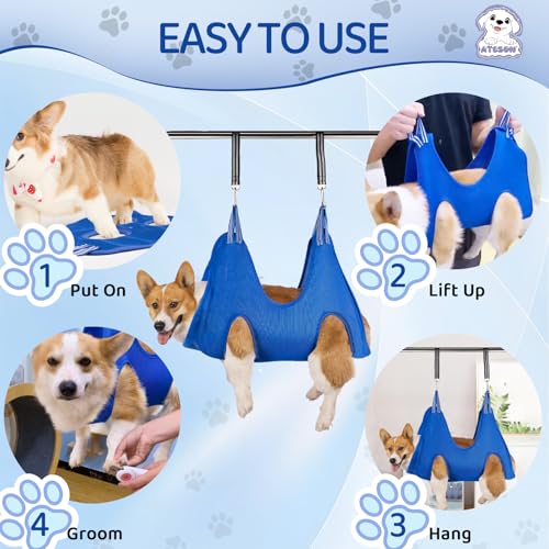 Pet Grooming Hammock for Small Dogs & Cats (XXS for Cats & Tiny Dogs 8LB / Blue)