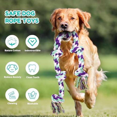 Dog Rope Toy 42In 6 Knots Indestructible Natural Cotton (Blue)