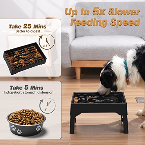 9 Cups Elevated Slow Feeder Dog Bowls 4 Adjustable Heights (Black)