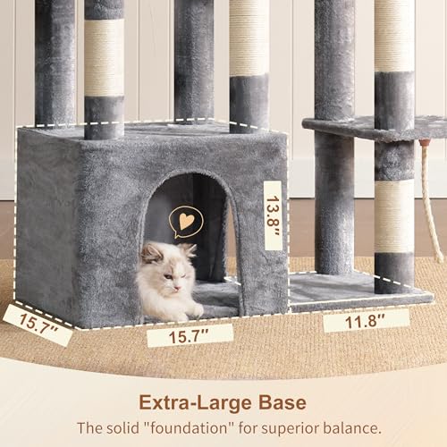 Heavy Duty Cat Tree with Large Base for Large Indoor Cats HCT026W (Light Gray / L)