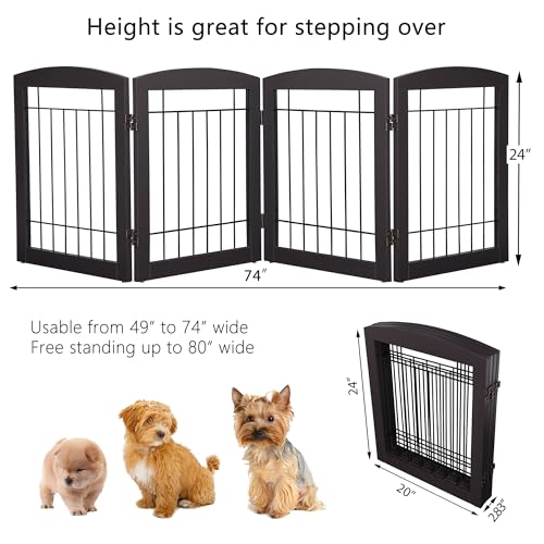 Free Standing Dog Gates for Doorway (Espresso / 【4 Panels】80"W x 24"H)