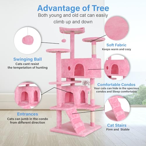 54" Cat Tree Tower (Pink)
