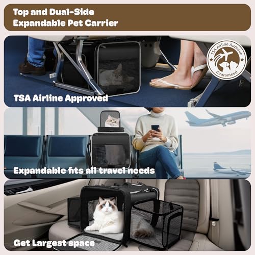 Top and 2 Sides Expandable Pet Carrier 17x11x9.5 TSA Airline Approved (Black & White / 17.0"L x 11.0"W x 9.5"H)