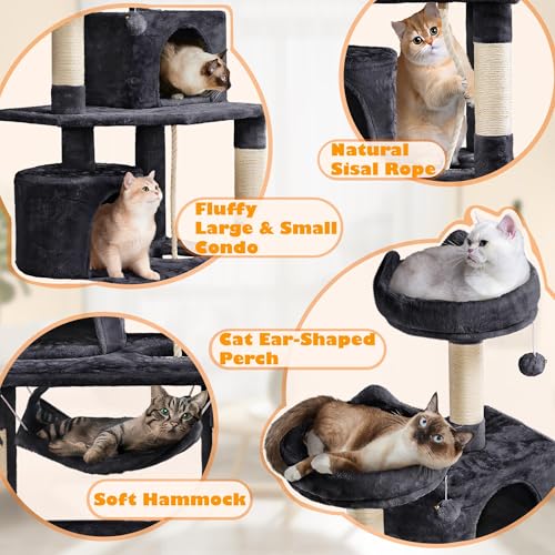 62.5inches Cat Tree Cat Tower Cat Condo with Platform & Hammock (62.5in / Black)