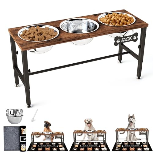 Adjustable Height Elevated Dog Bowl Stand (Brown-1.7L-Three)