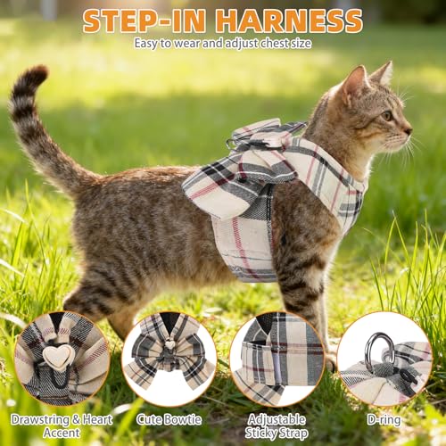 Cute Cat Harness and Leash Set with Bowtie (Beige / XS (Chest Girth: 11.8"-13.4"))
