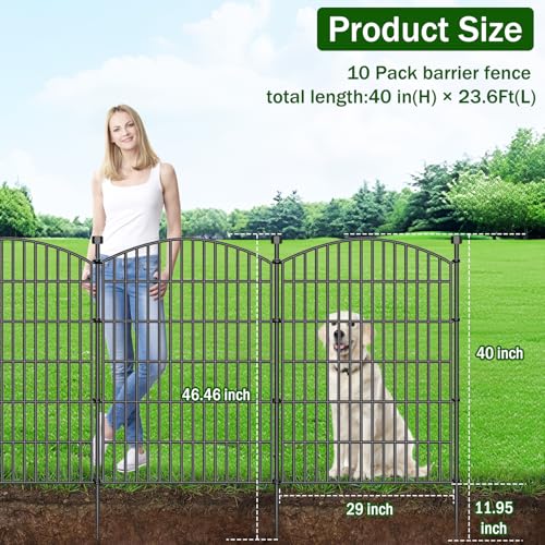 10 Panel No Dig Decorative Garden Fence 40" H x 23.6'L Outdoor Dog Barrier (40 in(H) X 23.6 ft(L))