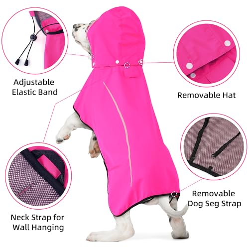 Dog Raincoat Adjustable Waterproof Pet Rain Jacket (Hot Pink / Medium)
