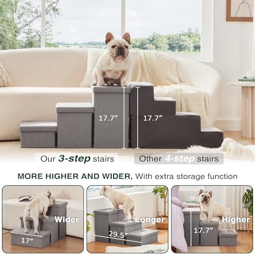 Dog Stairs for High Bed (Solid Grey / 29.5" X 17" X 17.7" H)