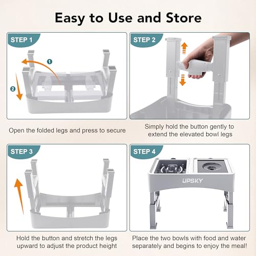 3-in-1 Elevated Dog Bowls Set with 4 Height Adjustable Stand, White (E-3-in-1 (White))