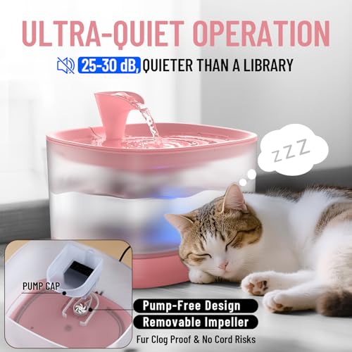 85oz 2.5L Cat Water Fountain with Detachable Tank for Cat (Red)