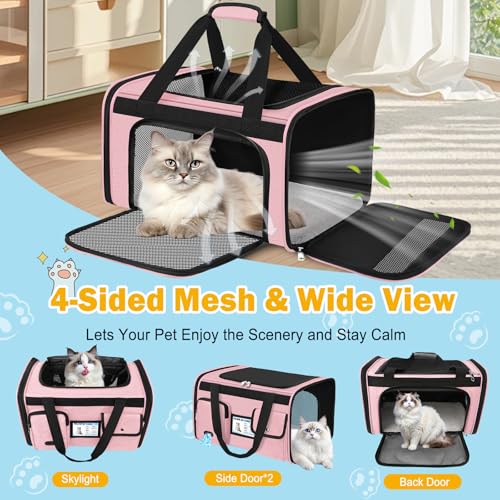 Large Cat Carrier Soft Sided Travel Pet Carrier Airline Approved (Pink)