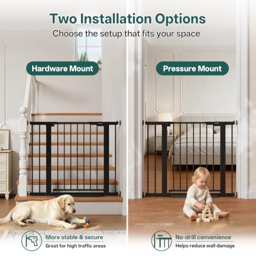 27 36.6 in Wide Baby Gate for Stairs and Doorways (Black / 27-36.6"W x 28"H)
