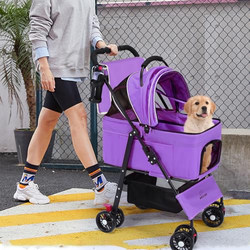 3 in 1 Pet Dog Stroller for Medium Dogs 20 lbs (Purple)